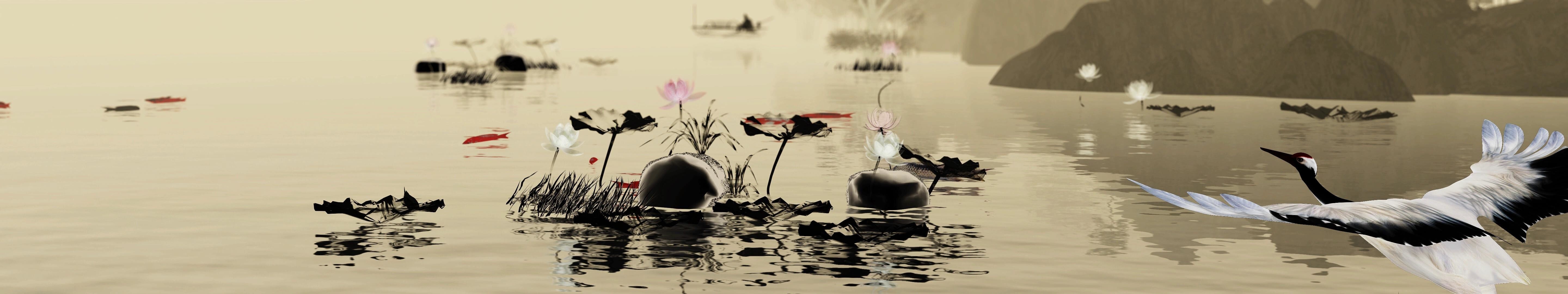 大型室内投影动画素材水墨中国风红狐狸数字传媒